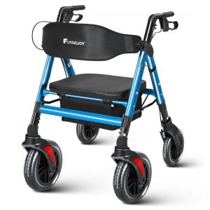 Andador Rollator com Assento, Rollator Robusto Extralargo para Pessoas Grandes e Altas - Capacidade de 205kg - Azul de Alumínio,FlyingJoy