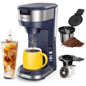 Cafeteira Elétrica 5 Xícaras para Café Moído com Modo Quente e Gelado, 110V Famiworths, Azul Escuro