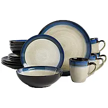 Aparelho de Jantar com 16 Peças em Cerâmica e Esmalte Reativo, Gibson Elite Couture, Azul e Creme