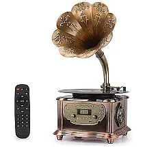 GDEAST Vitrola, Toca Discos 3 Velocidade, sem fio, c, USB e Controle Remoto, 45 RPM, Bronze