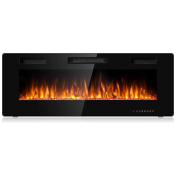 Lareira Elétrica de Embutir A45x127L com Controle Remoto e Chamas Ajustável, 110V 1500W, Tangkula, Preta