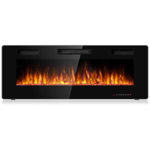 Lareira Elétrica de Embutir A45x127L com Controle Remoto e Chamas Ajustável, 110V 1500W, Tangkula, Preta