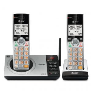 Dois 2Telefones Sem Fio Expansível Sistema de Atendimento Bloqueador de Chamadas inteligente, prateado, ATT CL82207, Prateado
