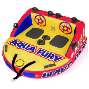 Boia Rebocável Aquática para 2 Pessoas com Infláveis de Segurança e Assentos de Espuma, MewVeer, Amarelo e Vermelho