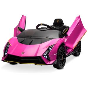 Carro Elétrico Infantil a Bateria com 4 Motores, Controle Remoto, Bluetooth e Suspensão de Mola, 12V, Kidzone Lamborghini, Rosa