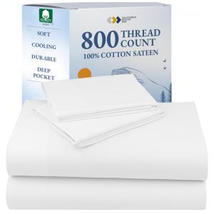 Conjunto de Lençóis de 800 Fios com Elástico, Tamanho Queen, Macio e Sedoso, com Material 100% Algodão, California Design Den, Branco