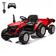 Trator Elétrico Infantil Sopbost 24V 10Ah, 2WD, Reboque Elétrico, Rodas EVA Grande, Suspensão Traseira, Controle Remoto, 90kg, Vermelho