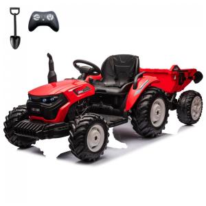 Trator Elétrico Infantil Sopbost 24V 10Ah, 2WD, Reboque Elétrico, Rodas EVA Grande, Suspensão Traseira, Controle Remoto, 90kg, Vermelho