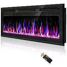 Lareira Elétrica de Embutir A40x78L com Controle Remoto e Chamas Ajustável, 110V 1500W, Hocookeperv, Preta