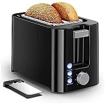 Torradeira Elétrica 2 Fatias com 7 Níveis de Tostagem e Bandeja de Migalhas Removível, 110V 850W, Hommater, Preta