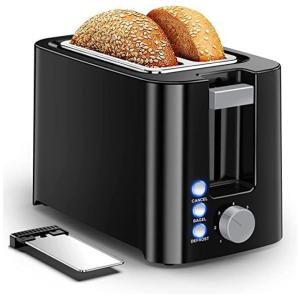 Torradeira Elétrica 2 Fatias com 7 Níveis de Tostagem e Bandeja de Migalhas Removível, 110V 850W, Hommater, Preta