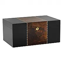 Humidor de Mesa Supreme Preto com Incrustações de Raiz de Nogueira para 45-80 Charutos