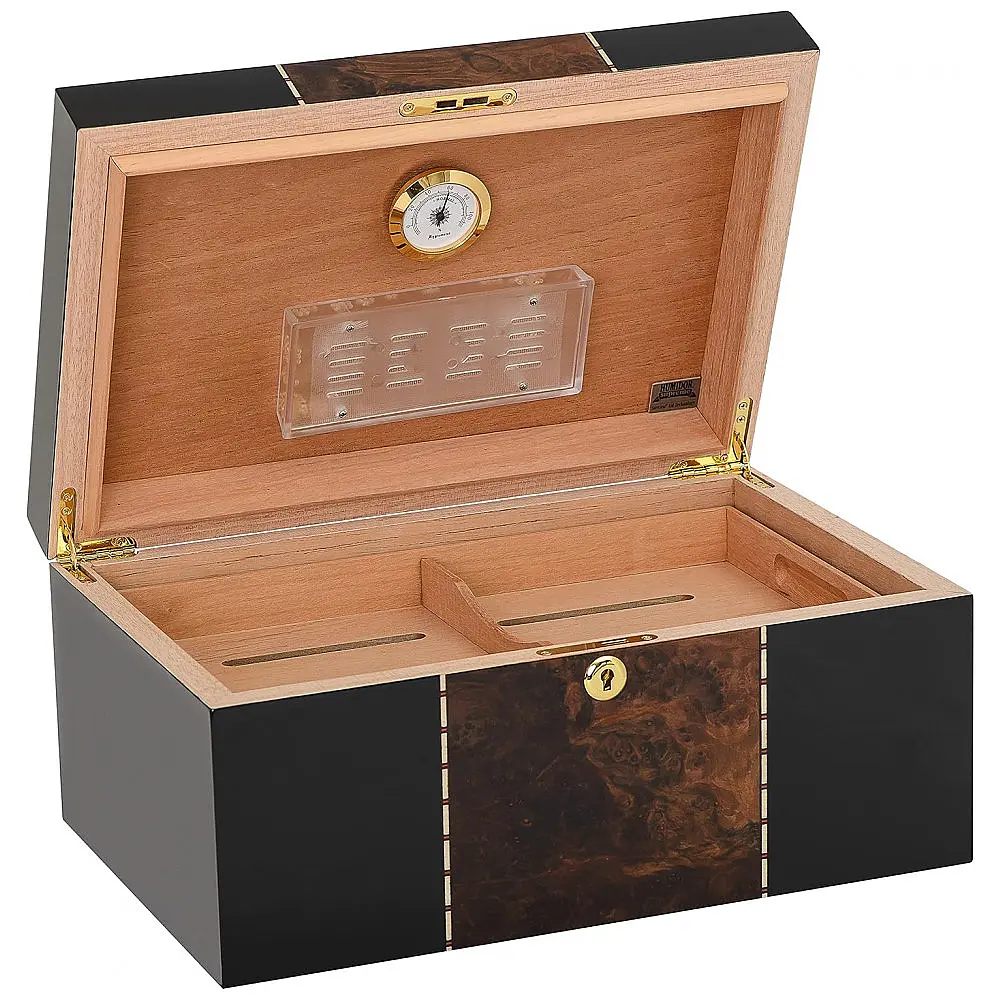 Humidor de Mesa Supreme Preto com Incrustações de Raiz de Nogueira para 45-80 Charutos — foto 2