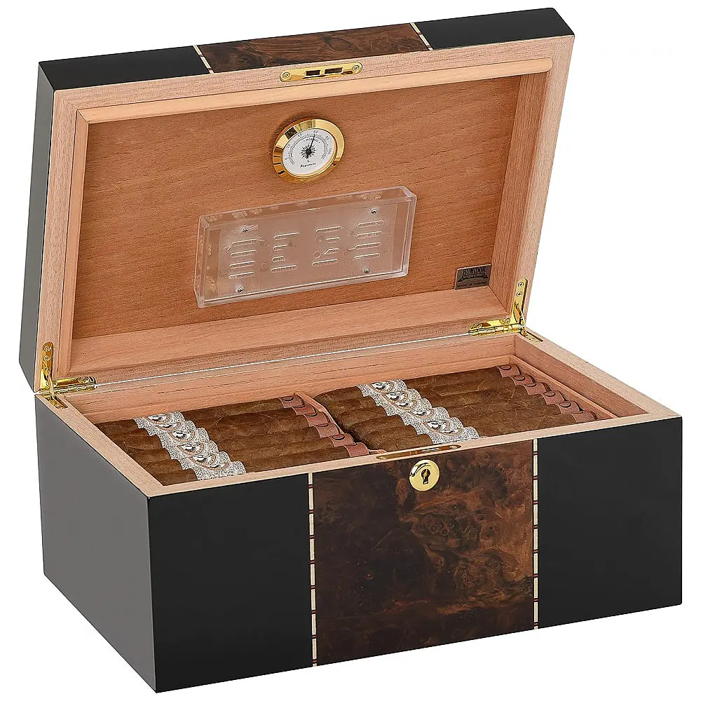 Humidor de Mesa Supreme Preto com Incrustações de Raiz de Nogueira para 45-80 Charutos — foto 3