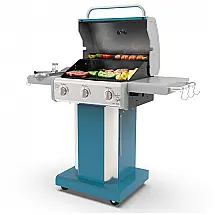 Churrasqueira a Gás 30.000 BTU com 3 Queimadores e Mesas Laterais em Aço Inoxidável, KENMORE PG A4030400LD TL, Azul