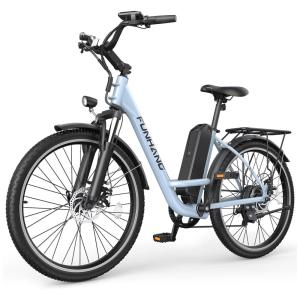 Bicicleta Elétrica Funhang EB-C1 1000W com Bateria Removível 48V, 7 Velocidades e Tela LCD para Deslocamento Diário, AZUL