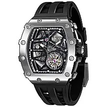 Relógio Masculino Analógico Automático a Prova dÁgua 50M com Pulseira de Silicone, TSAR BOMBA TB 820679SGLZ, Preto e Prata