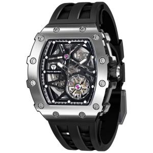 Relógio Masculino Analógico Automático a Prova dÁgua 50M com Pulseira de Silicone, TSAR BOMBA TB 820679SGLZ, Preto e Prata