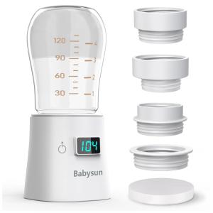 Aquecedor de Mamadeira Portátil e Recarregável para Viagens, 4 Adaptadores Inclusos, BabySun, Branco