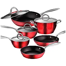 Conjunto de Panelas e Frigideiras de Alumínio, 10 Peças, AMERICOOK DD702, Vermelho