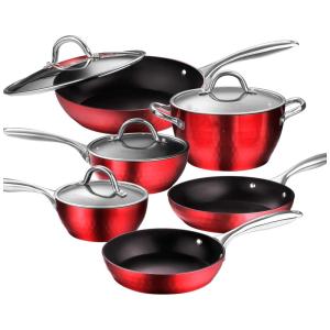 Conjunto de Panelas e Frigideiras de Alumínio, 10 Peças, AMERICOOK DD702, Vermelho