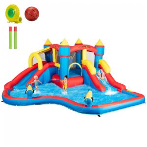 VIVOHOME Parque Aquático Inflável com Piscina Gigante e Escorregador - 4,57x4,26 m - Diversão Garantida para Crianças no Quintal