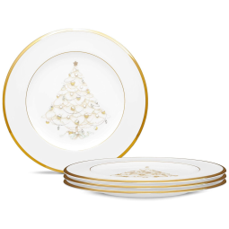 Conjunto de Pratos para Decorar Sua Mesa de Natal com Elegância, 4un, Noritake 4780-501D, Branco com Detalhes em Dourado
