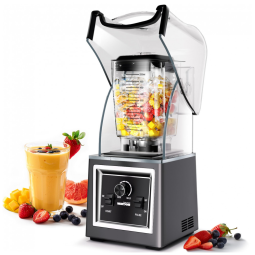 Liquidificador Profissional 2L com Escudo Removível e Tecnologia à Prova de Som, 110V 2000W, WantJoin, Cinza