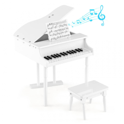 Piano Clássico Infantil de Cauda e 3 Pernas, com 30 Teclas e Suporte para Partitura, HONEY JOY, Branco