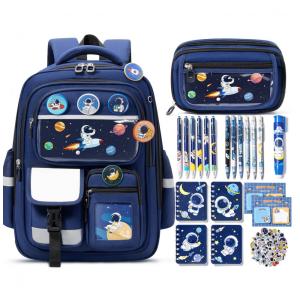 Mochila infantil Fimibuke com kit escolar espacial 30 peças poliéster azul