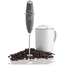 Espumador Elétrico de Leite em Aço Inoxidável a Bateria com Suporte, RAE DUNN, Cinza