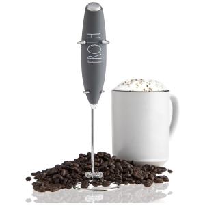 Espumador Elétrico de Leite em Aço Inoxidável a Bateria com Suporte, RAE DUNN, Cinza