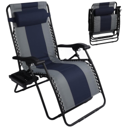 Cadeira Reclinável Ajustável Gravidade Zero com Apoio de Cabeça e Porta Copos, PIAMOMSO, Azul