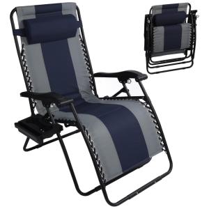 Cadeira Reclinável Ajustável Gravidade Zero com Apoio de Cabeça e Porta Copos, PIAMOMSO, Azul