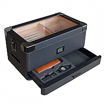 Umidor Militar para Charutos em Madeira de Cedros com Higrômetro Preciso, CASE ELEGANCE, Preto