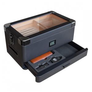 Umidor Militar para Charutos em Madeira de Cedros com Higrômetro Preciso, CASE ELEGANCE, Preto