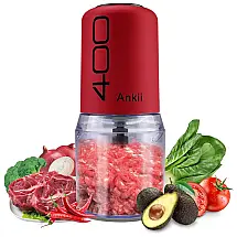 Processador de Alimentos em Aço Inoxidável 2 xícaras com Acessórios, 110V 400W, ANKII, Vermelho