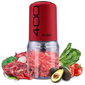 Processador de Alimentos em Aço Inoxidável 2 xícaras com Acessórios, 110V 400W, ANKII, Vermelho