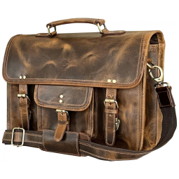 RUSTIC TOWN SHS151104ADN Bolsa, Pasta de Couro Masculina para Laptop, Marrom