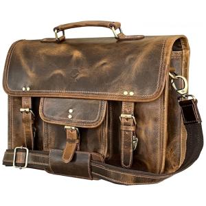 RUSTIC TOWN SHS151104ADN Bolsa, Pasta de Couro Masculina para Laptop, Marrom