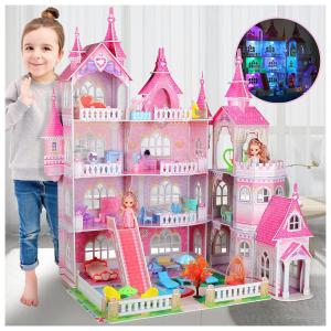 Castle Casa de Bonecas de Madeira com Luzes 4 Andares 10 Quartos para Crianças a partir de 4 anos
