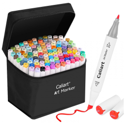 Kit de Canetas Profissionais com Pontas Duplas e Estojo, 121 Peças, Caliart