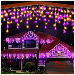 Pisca Pisca Cascata 520 LEDS 15 Metros com 8 Modos e Temporizador, Roxo e Laranja