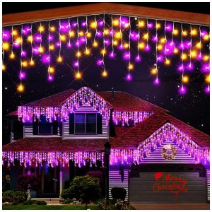 Pisca Pisca Cascata 520 LEDS 15 Metros com 8 Modos e Temporizador, Roxo e Laranja