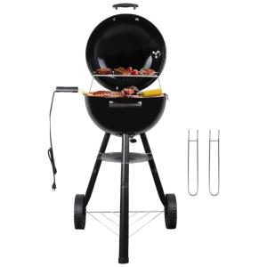 Churrasqueira Elétrica CUKOR 2 em 1: Grill Elétrico e a Carvão, Interno e Externo, com Tampa Esmaltada Antiaderente e Rodas