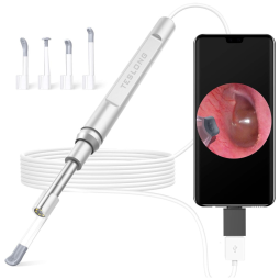 Otoscópio Digital com Removedor de Cera de Orelha, Câmera Otoscópio de Orelha HD com 6 Luzes LED para Android, Windows e MacBook