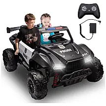 Carro Elétrico Infantil, Jeep da Polícia com Controle Remoto, 2 Lugares, Suspensão de Mola, Música e Luzes LED, 24V, BCARORUR