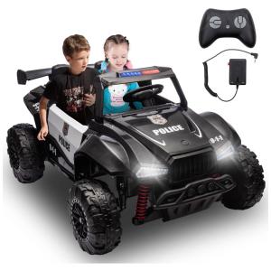 Carro Elétrico Infantil, Jeep da Polícia com Controle Remoto, 2 Lugares, Suspensão de Mola, Música e Luzes LED, 24V, BCARORUR