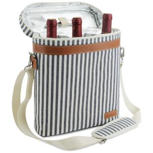 Zormy Bolsa Térmica Para Transporte de Vinhos até 3 Garrafas com Abridor e Saca Rolhas, Azul e Branca