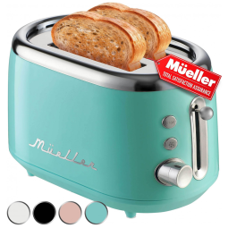 Torradeira Elétrica Retrô 2 Fatias com 7 Níveis de Tostagem em Aço Inoxidável, 110V, Mueller, Azul